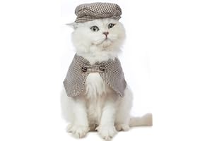 Impoosy Cat Halloween Costume Cute Plaid Pet Clothes with Classic Hat Kitten Cosplay Shirts Cope for Cats Outfits (S)