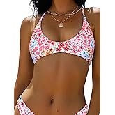 ZAFUL Women's Tie Back Bikini Top Solid Push Up Padded Bralette Swimsuit Bathing Suits Top