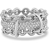 ANGELLIS 14K Gold Interlocked Stackable Rings for Women, Interlocking Stacking Cubic Zirconia Rings, Mixed Metal Ring Set for Gifts Trendy Jewelry