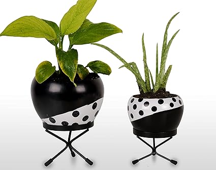 HINS Black And White Dotted Metal Round Shape Flower Plant Pot For Indoor Plants (Set Of 2 (4 Inch and 5 Inch)) Metal Pots For Indoor Plants I Elevated Garden Planter I Raised Planter I Desk Plant I Raised Planter Box I Ascent Homes Metal Planter I Raised Planter Box With Legs I Brass Pots For Indoor Plants I Golden Planter I Mid Century Plant Stand I Brass Planters For Indoor Plants I Indoor Plant Stand For Living Room I Metal Planters Pot For Indoor Plants de