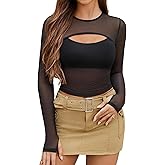 Avidlove Women's Sheer Mesh Long Sleeve Crop Top y2k Sexy Tee Blouse Cutout Clubwear with Thumb Holes
