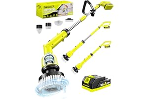 LITEKON Electric Spin Scrubber with 3+ Hour Long Lasting Battery, 1000W/1200RPM High Power Cordless Clean Brush with 50IN Adjustable Long Handle, 4 Replacement Head for Bath/Tub/Tile/Floor, RyobiGreen