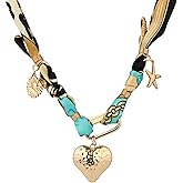 B BBPM Scarf Necklace for Women Gold Dainty Bandana Necklace with Charm Heart Cross Elephant Pendants Boho Summer Beach Necklace Trendy Vacation Jewelry Gift