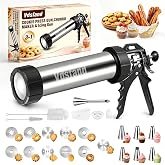 3-in-1 Cookie Press and Churro Maker, Stainless Steel Baking Gun | 11 cookie discs, 6 piping tips, filling nozzle, reusable p