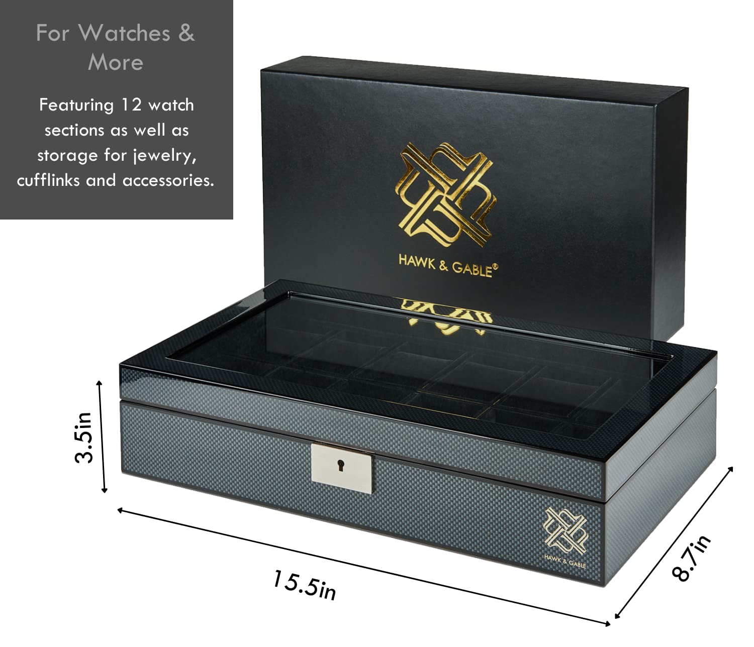Specter Ride Watch Box Mua HAWK & GABLE Luxury 12 Slot Watch Box Organizer, Glass Display and ...