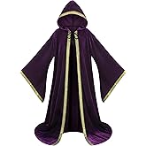 AGCOAH Velvet Wizard Robe Witch Cloak with Hood and Sleeves Vampire Cape Halloween Cosplay