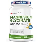 Magnesium Glycinate 500mg per Capsule &ndash; 240 Capsules &ndash; High Absorption Magnesium Supplement for Relaxation, Calmness &amp; Muscle Support &ndash; Gentle on Stomach &ndash; Made in USA