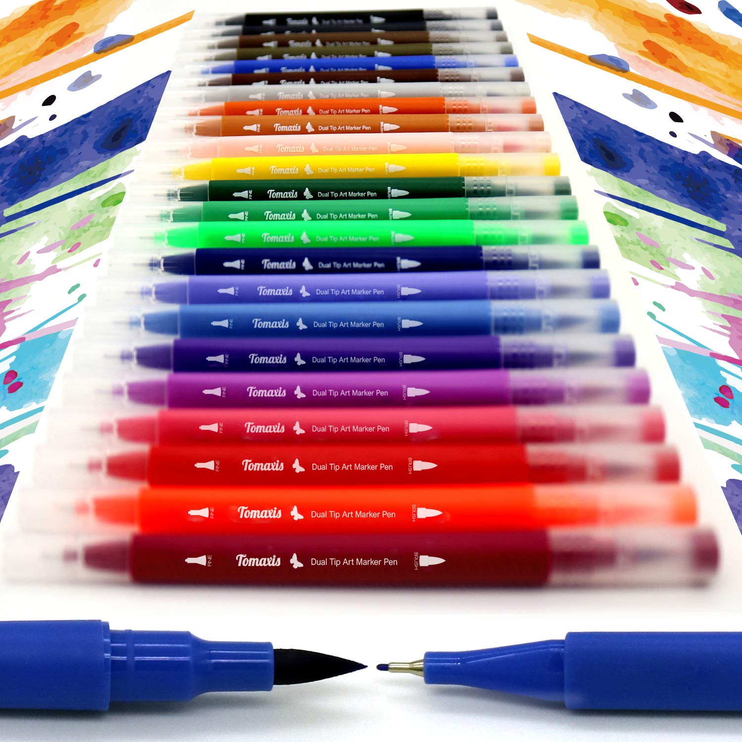 Tomaxis Dual Tip Watercolor Brush Pens Set - Fine & Brush Tip Art Markers Fineliner Colouring Pens, Adult Coloring Books, Drawing, Calligraphy