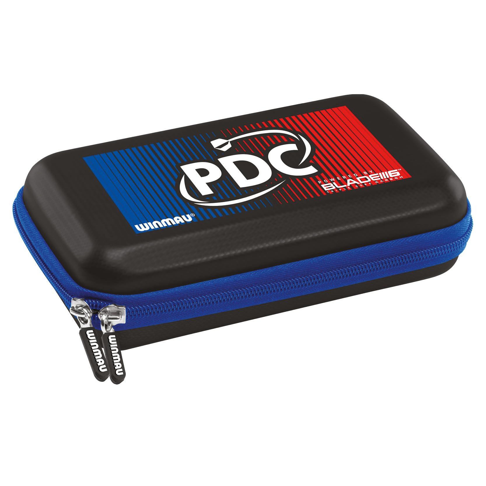 WINMAU PDC Design Darts Case – Hard Dart Carry Case with Blue Zip | Holds 1 Set Fully Assembled Dart & Accessories | 10 Compartments | Durable Darts Storage & Organizer