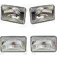 TRQ Rectangle Sealed Beam High & Low Beam Headlights 4 Piece Set Kit