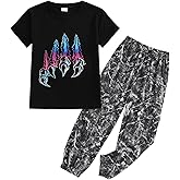 Togrielan Boys Summer Clothes 2-Piece Fashion Camouflage Short-Sleeved T-shirt Camouflage Cargo Pant Boys Camo Outfit