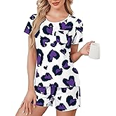 MAKABO Womens Summer Pajamas Set 2 Piece Soft Short Sleeve Top Shorts Sleepwear
