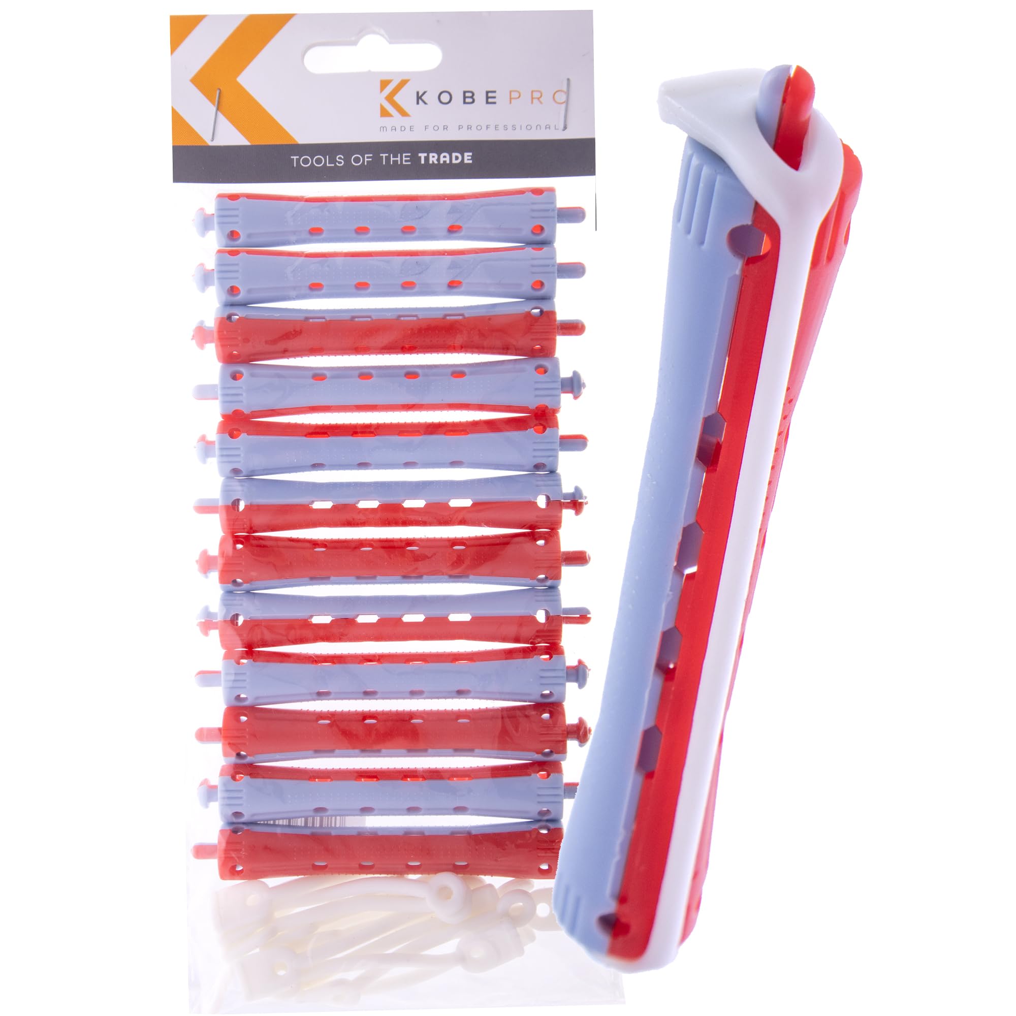 Kobe Professional Hairdressing Perm Rods with Rubbers - Non-Slip, Curling Tools for Wet/Dry Hair, Durable & Reusable - Ideal for Salons & Home Use - Red/Blue 11 mm