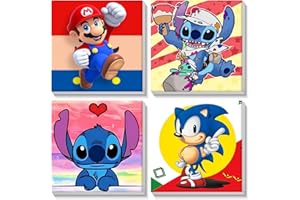 VINDIJA Framed Paint by Numbers for Adults Kids Beginners - 4 Pack Cartoon Paint by Numbers for Kids Ages 8-12, Kids Paint by Number Kits on Canvas, DIY Oil Painting Acrylic Art Crafts, 8x8in