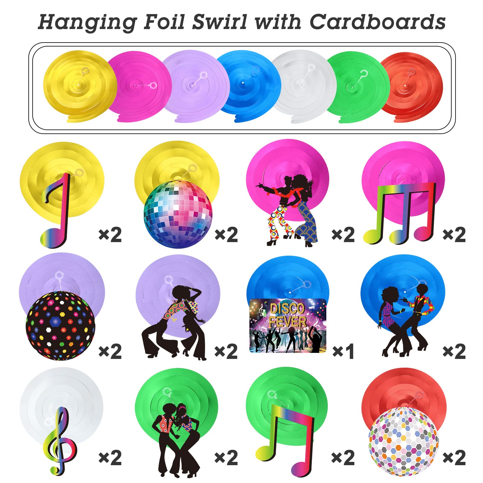Dianelhall 53 Pieces Disco Party Decorations, 70s Disco Ball Hanging Swirls Ceiling Decor for Retro Fever 70's Boogie 1970s Birthday Hippie Party Favors