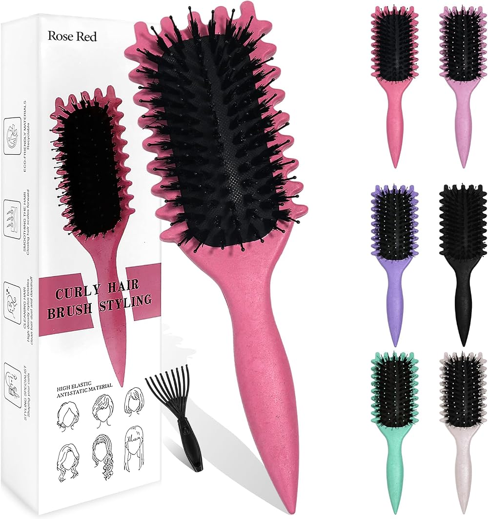 Sularpek Curly Hair Brush Boar Bristle Defining Styling Rose Red