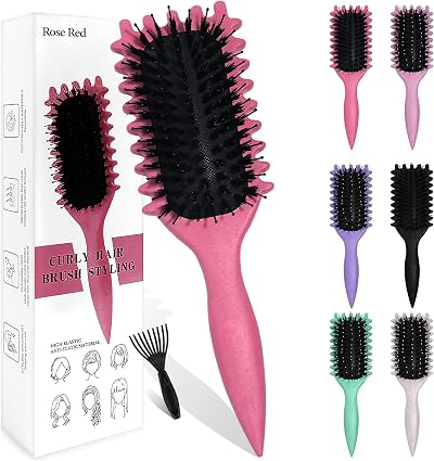 Sularpek Curly Hair Brush Boar Bristle Defining Styling Rose Red