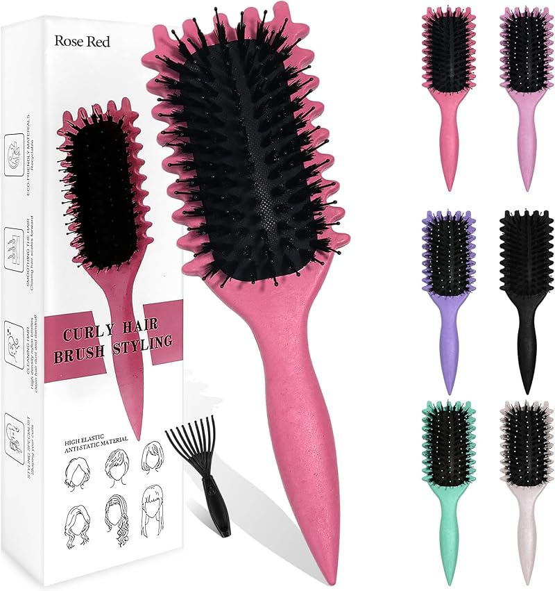 Sularpek Curly Hair Brush Boar Bristle Defining Styling Rose Red