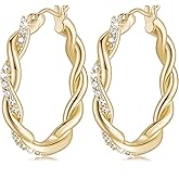 ENROSE Gold Hoop Earrings 14K Gold Earring for Women Twisted Large Hoop Earrings Minimalist Diamond Earring Jewelry 29mm*4mm
