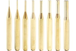 HARFINGTON 8pcs Brass Punch Set 1/16" 3/32" 1/8" 5/32" 3/16" 7/32" 1/4" 5/16" Non-marring Drive Pin Punch Cylindrical Alignme