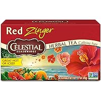 Celestial Seasonings Hibiscus Tea, Red Zinger Herbal Tea, Caffeine Free, 20 Tea Bags (Pack of 6)