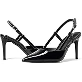Elisabet Tang Women's Closed Toe Slingback Pointed Toe Stiletto Heel Pump Dress Shoes Buckle Strap Party Pumps Sexy Black Patent 11