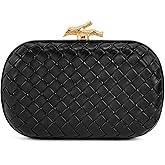 Jumping Deer Woven Clutch Purses for Women Dressy, PU Leather Evening Bags Formal with Chain, Trendy Purses and Handbags