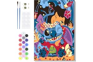 BOWETILE Stitch Paint by Numbers Kit for Adults Beginner, Adult Paint by Number Kits on Canvas with Frame, Acrylic Cartoon Oil Number Painting, Easy Painting Kits for Adults, 8x12