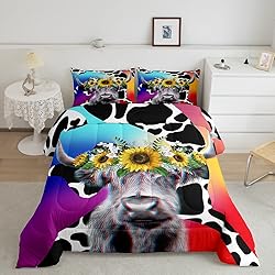 Highland Cow Bedding Set for Boys Teens Black and