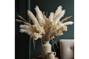 MHH [Premium Quality] 80 PCS Pampas Grass Decor with Pleasure Aroma - Fluffy Natural Dried Pampas Grass - Bunny Tails Dried Flowers for Vase 17" Pampas Bouquet - Boho Wedding Decor
