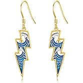 AXOMY Lightning Bolt Earrings 925 Sterling Silver Ocean Wave Dangle Drop Earrings Lightning Bolt 70s 80s Jewelry Gifts for Women Mom Grandma