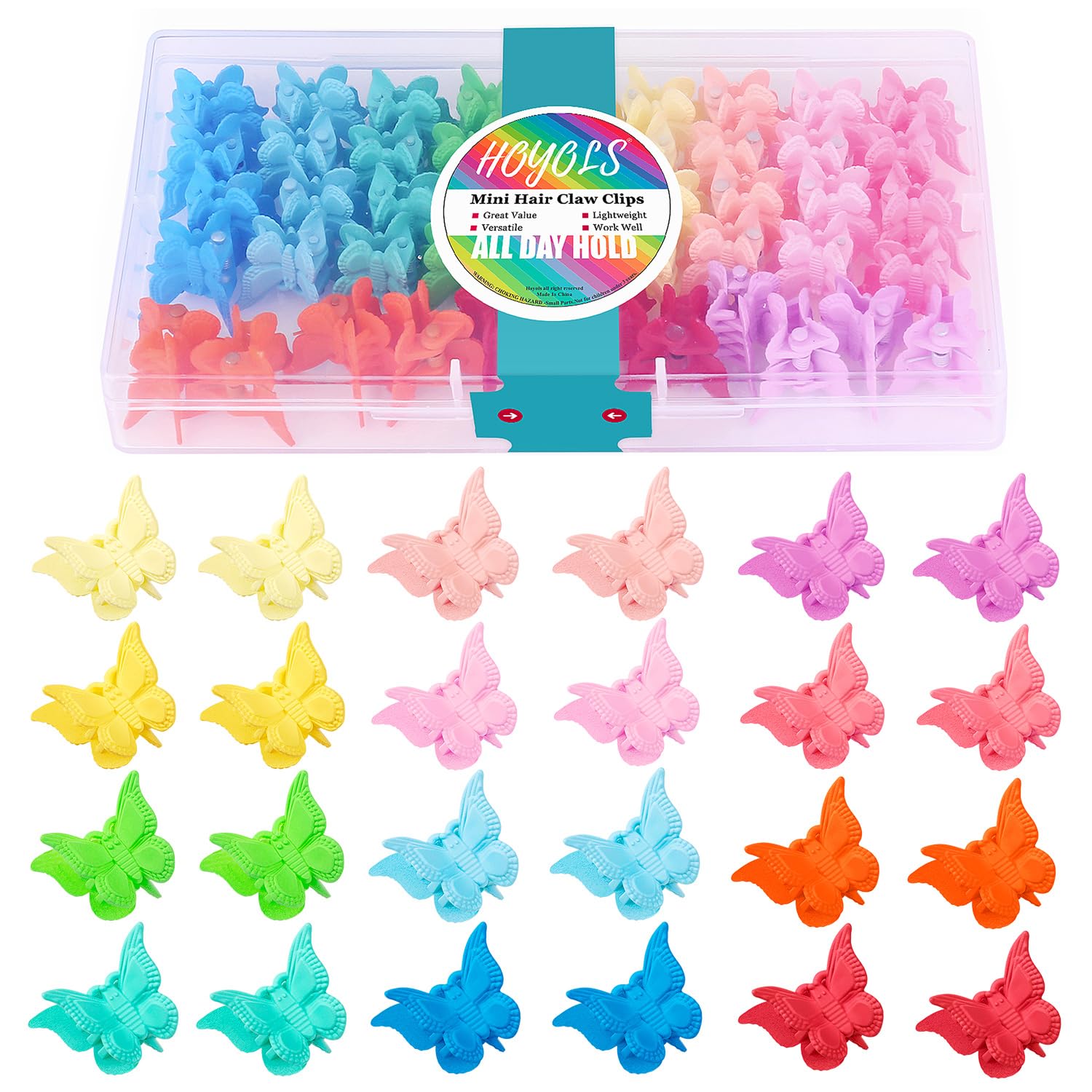Hoyols Butterfly Hair Claw Clips for 90s, Small Mini Cute Hair Accessories for Women Toddler Girls Thin Braids 12 Colors 48 pcs (Matte Candy)