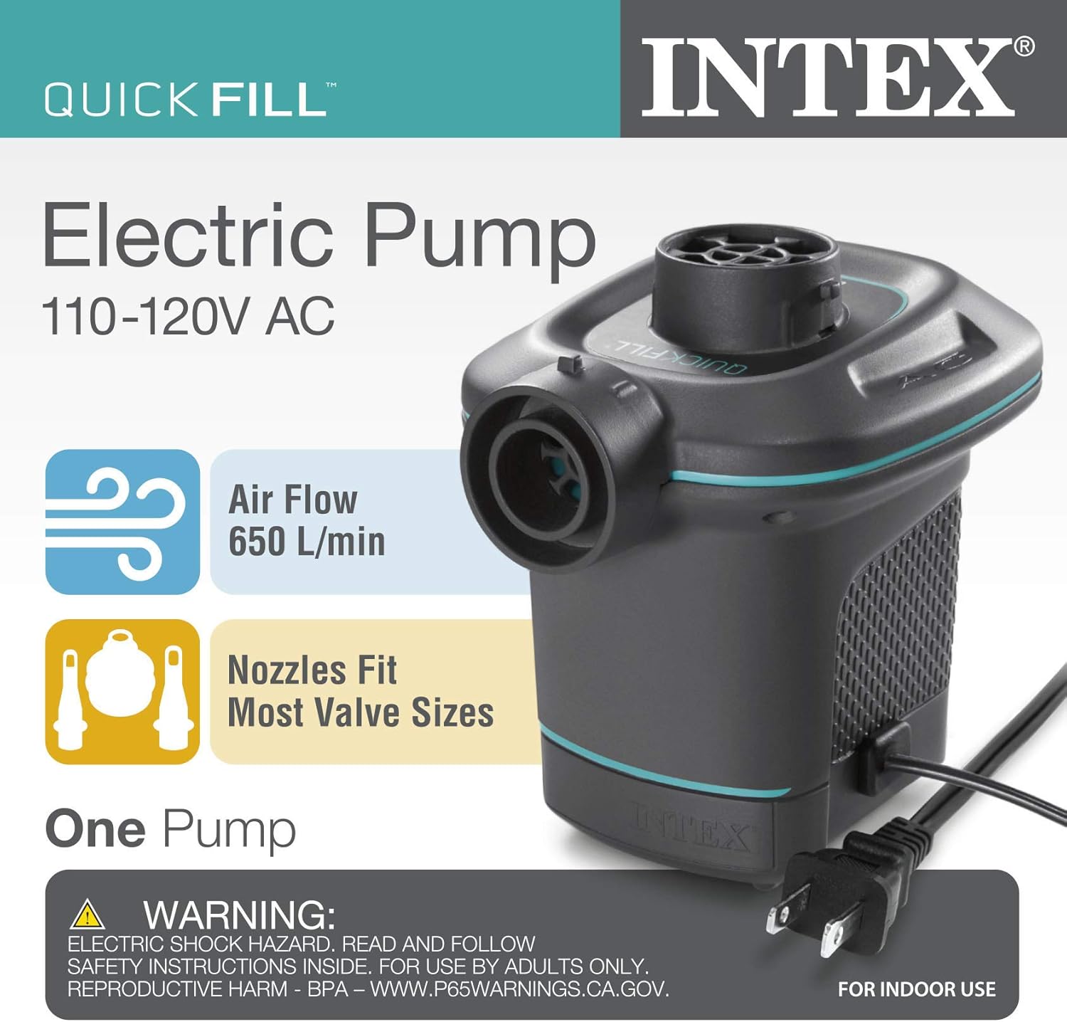 Intex Quick-Fill AC Electric Air Pump, 110-120V, Max. Air Flow 650 L/min : Sports & Outdoors