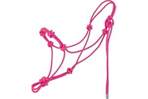 Horzmetnex 4 Knot Rope Halter for Horses – Strong 1/4″ Stiff Rope Bitless Training Halter,Lightweight & Adjustable (Pink, Sta