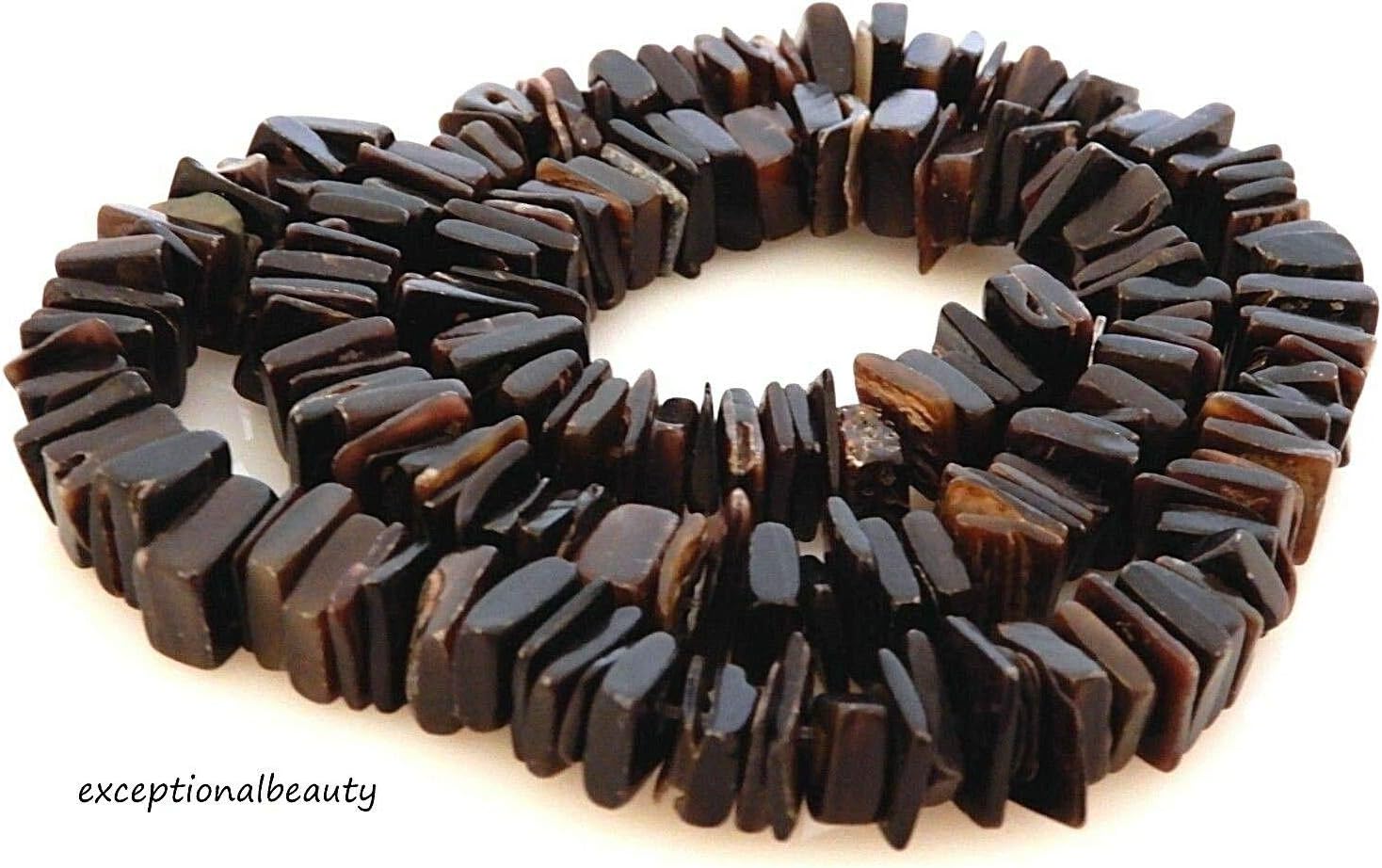 Black Pen Shell 8-9mm Square Cut Slice Tropical Puka Beach Beads 16 Inch Strand