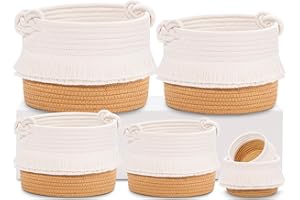 HLWDFLZ 6-Piece Decorative Storage Rope Basket Set– Woven Rope Baskets for Storage Organization, Small Basket for Nursery Baby Stuff, Gift Baskets, Toy Basket, Boho Basket (Off White/Jute)