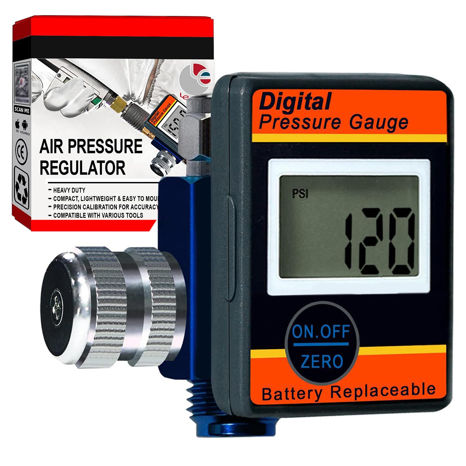 Photo 1 of LE LEMATEC Digital Air Pressure Regulator with LED Display Gauge, ¼ NPT Valve for Air Compressor, Tire Inflation, HVLP Spray Paint Gun, & Professional Air Tools, Compact & Heavy-Duty. DAR01B