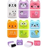 SAYEEC Cute Pencil Erasers, Cartoon Animal Themed Erasers with Cover and Roller, Removal Pencil Eraser Shaving Roller Case Eraser School Office Stationery Supply Party Gift (6 Pack)