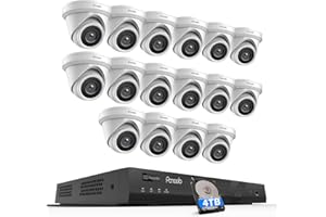 PANOOB 16 Channel Security Camera System, 16pcs 5MP Wired IP Turret Dome PoE Cameras Outdoor, AI Human Detection, Built-in Mic, Remote Access, 4K 16CH NVR 4TB HDD for 24-7 Recording, PD93A1616-5M