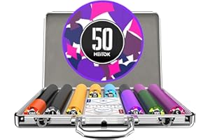 HEITOK Poker Chips 500pcs 11.5g with Denominations, Casino Numbered Chips Set with Aluminum Case Included 2 Decks of Playing Cards