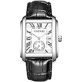 Avaner Men's Square Watches Vintage Leather Analog Quartz Dress Wristwatch with Calendar