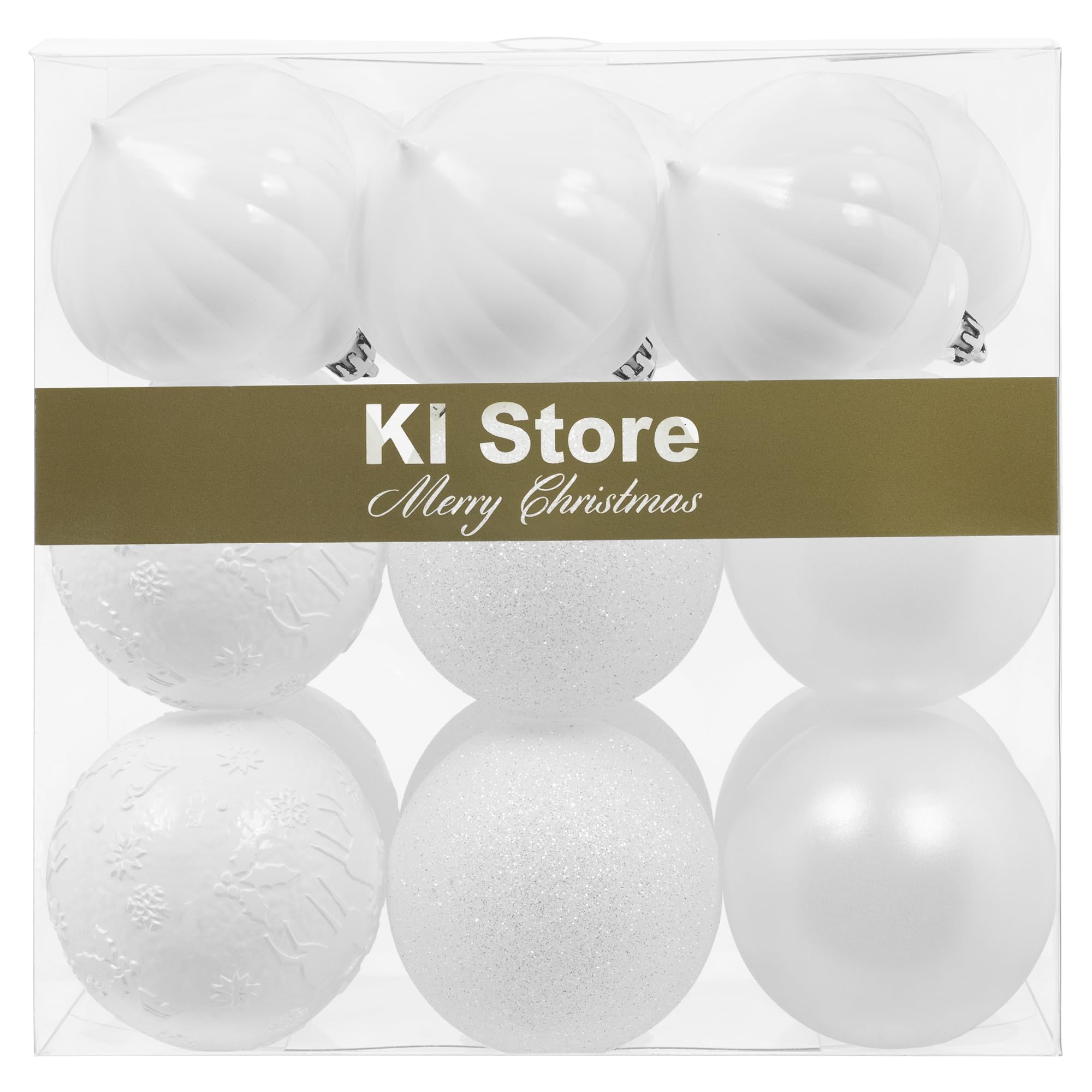 KI Store White Christmas Baubles 80mm Plastic Hanging Ornaments 18pcs Shatterproof Balls for Xmas Tree Decorations — image 1