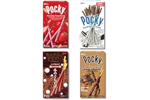 UNHA'S ASIAN SNACK BOX Glico Pocky Sticks (4 Packs/10.57oz) Japanese Snacks Variety Pack of 4 - Crunchy Strawberry, Double Rich Matcha, Almond Crush, and Ultra Slim/Japanese imported limited edition