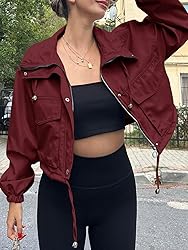 Tankaneo Womens Cropped Jacket Zip Up Lightweight