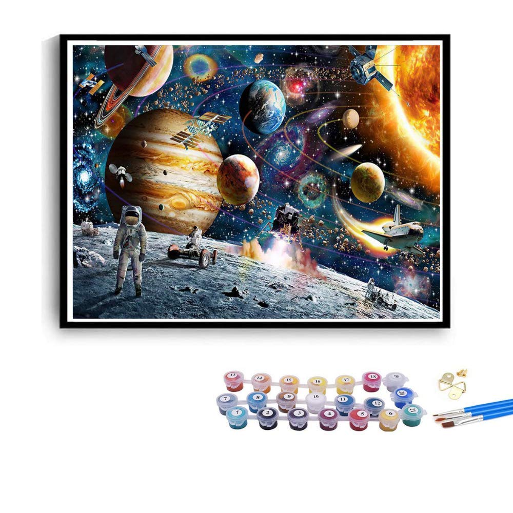 Paint By Numbers, DIY Canvas Oil Painting Kit For Kids Adult Beginners, Drawing Paintwork With Paintbrushes Acrylic Pigment 16 x 20 inch- Starry Sky (Taikong)