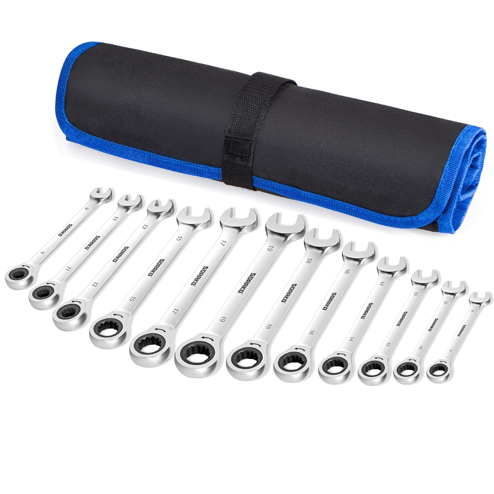 SORAKO Ratchet Wrench Set, Ring Spanner Set, 8-19 mm, 12 Pieces Combination Spanner for Bicycle Repair, Car Repair