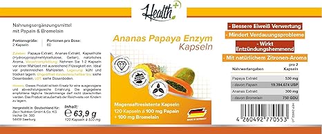 Health Ananas Papaya Kapseln 120 Enzym Kapseln Mit Naturlichen Verdauungsenzymen Aus Bromelain Und Papain Made In Germany Amazon De Drogerie Korperpflege
