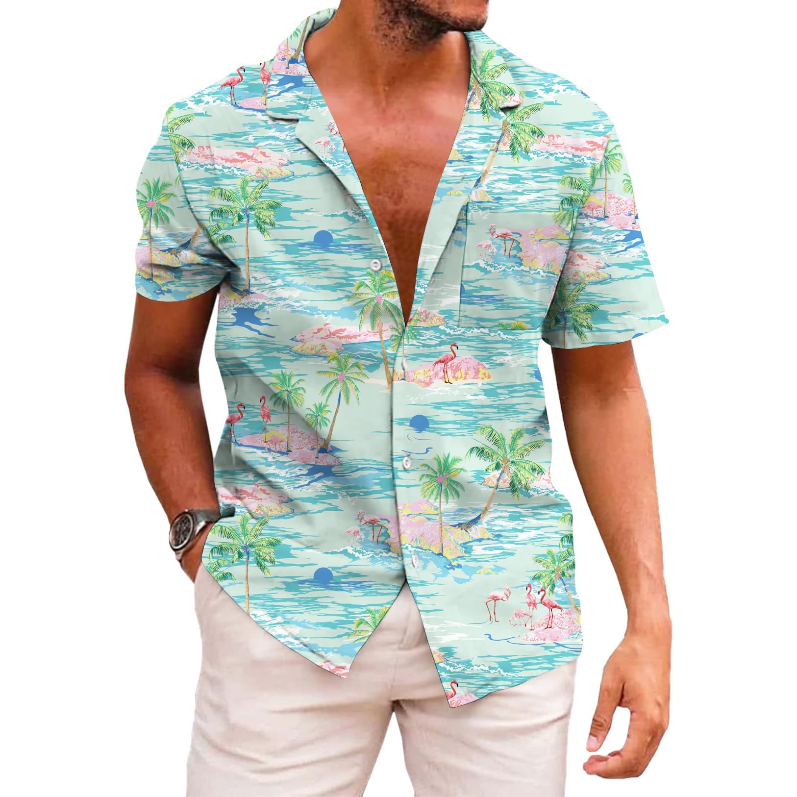 Photo 1 of *size small** KYKU Men's Short Sleeve Tropical Shirts Hawaiian Button Down Shirt, Green