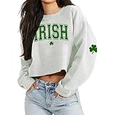 St Patrick's Day Crop Tops for Women Irish Shamrock Graphic Shirt Funny Lucky Clover Long Sleeve T-Shirt Tops