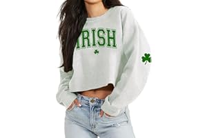 SUSONGETH St Patrick's Day Crop Tops for Women Irish Shamrock Graphic Shirt Funny Lucky Clover Long Sleeve T-Shirt Tops